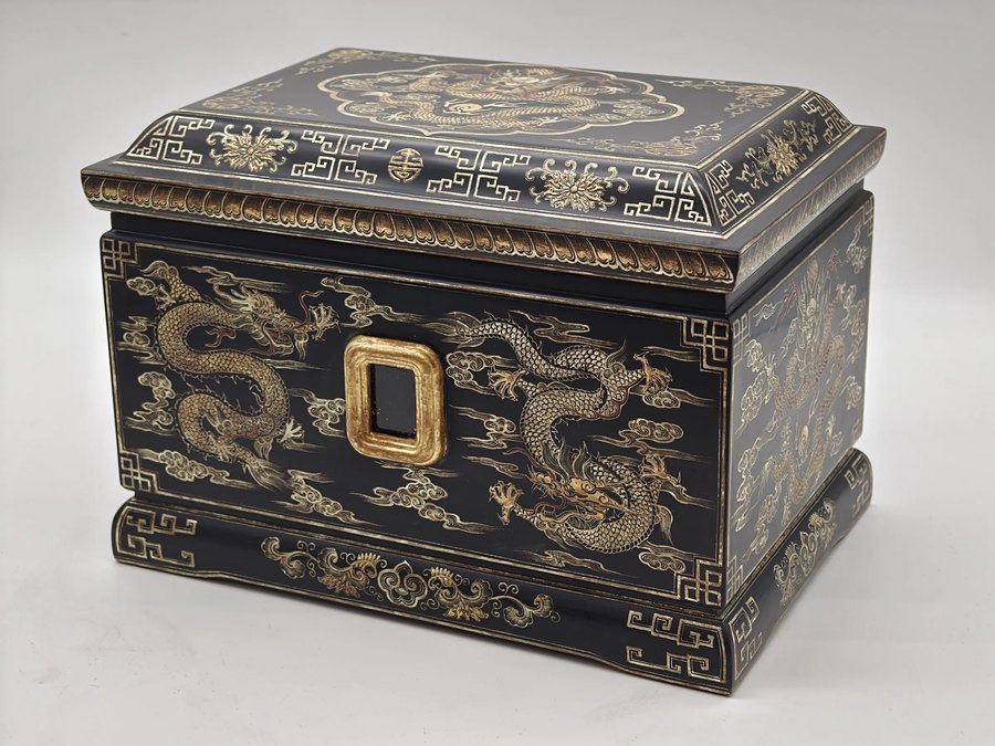 Golden Dragon Auspice Lacquer Urn — handcrafted Chinese lacquer cremation urn, Eternal Collection, reference EC-003