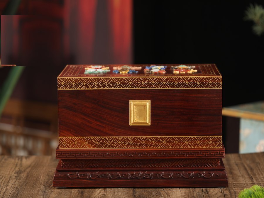 Eight Treasures Lacquer Urn — handcrafted Chinese lacquer cremation urn, Heritage Collection, reference HC-008